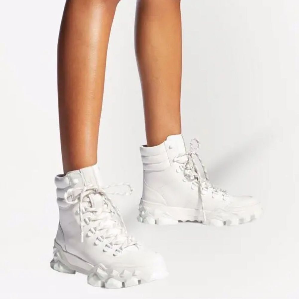 Jimmy Choo Leather Diamond x Hike Hiking Boots in White 36.5 US 6 - Picture 3 of 9